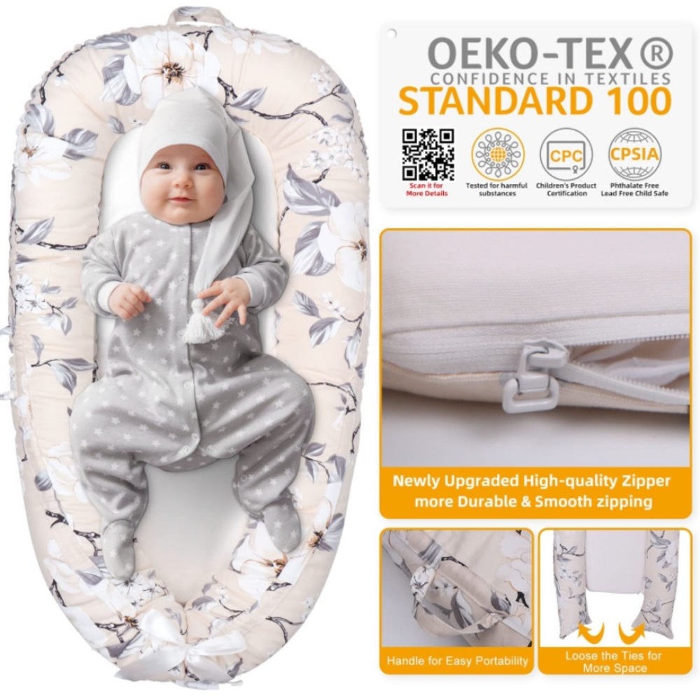 Mamibaby Baby Lounger,100% Soft Breathable, Portable Canvas Newborn Lounger